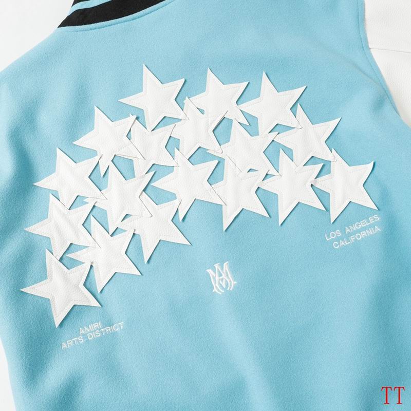 Amiri Light Blue Varsity Jacket With White Star Emblems