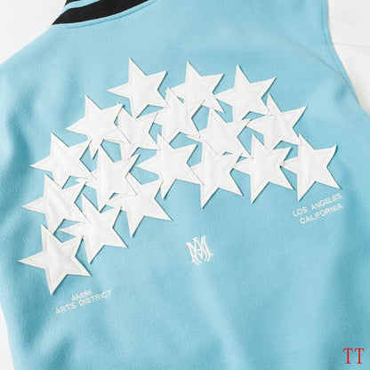 Amiri Light Blue Varsity Jacket With White Star Emblems