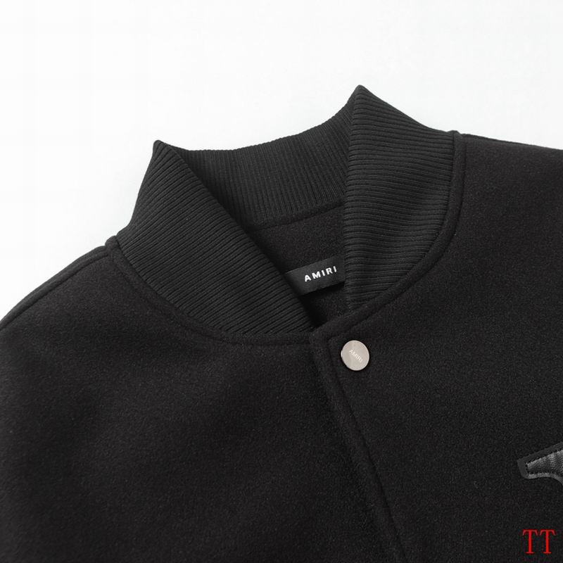 Amiri Black Varsity Jacket With Leather Sleeves And Logo