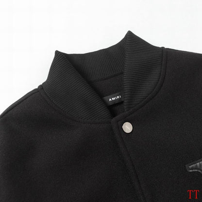Amiri Black Varsity Jacket With Leather Sleeves And Logo