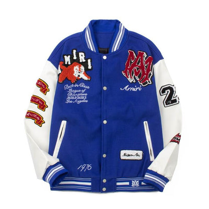 Amiri Black Varsity Jacket With Tiger Patch And Embroidery