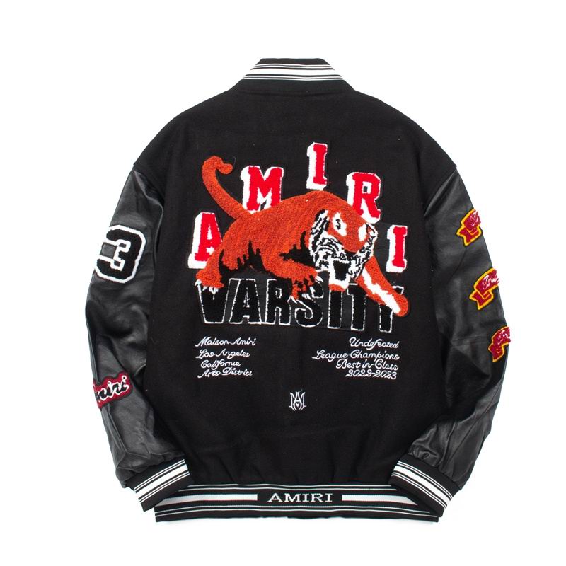 Amiri Black Varsity Jacket With Tiger Patch And Embroidery