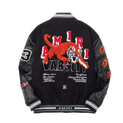 Amiri Black Varsity Jacket With Tiger Patch And Embroidery