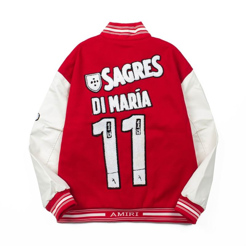 Amiri Red Varsity Jacket With Colorful Patches And Emirates Slogan