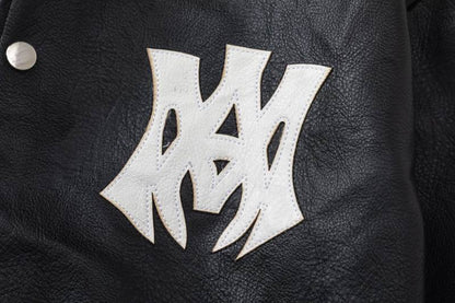 Amiri Black Faux Leather Varsity Jacket With Iconic Logo