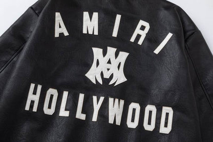 Amiri Black Faux Leather Varsity Jacket With Iconic Logo