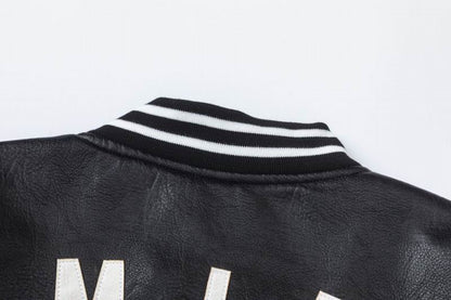 Amiri Black Faux Leather Varsity Jacket With Iconic Logo