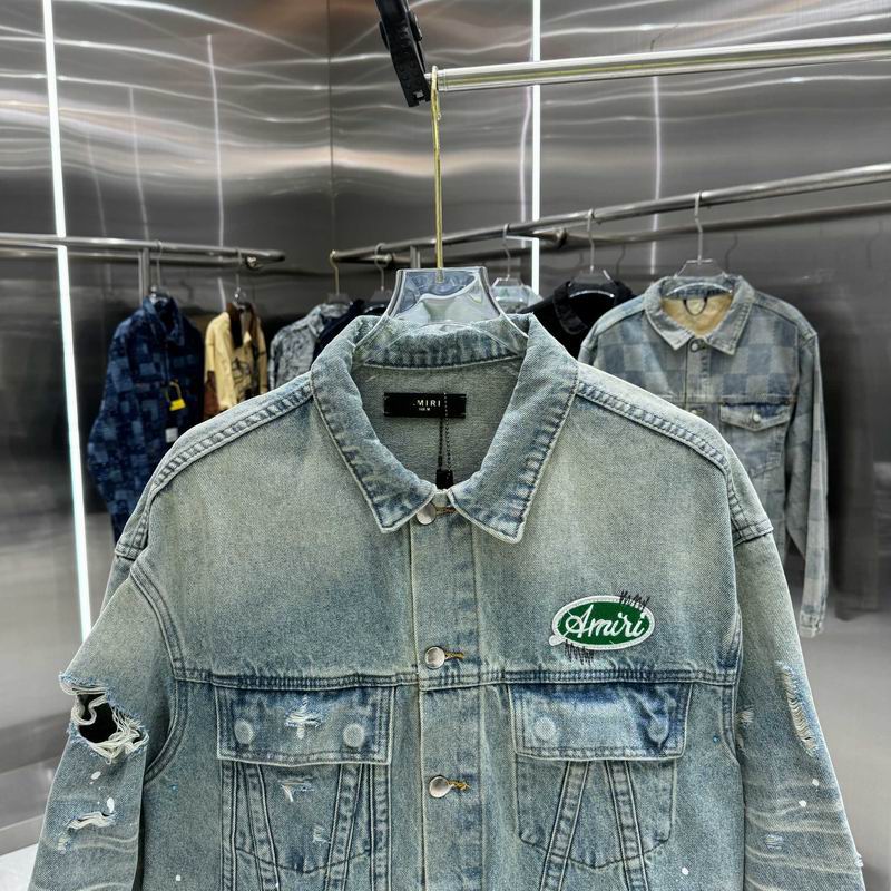 Amiri Distressed Denim Jacket With Patches And Splatter Details