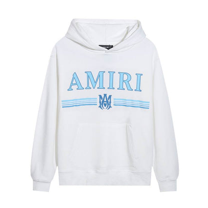 AMIRI Black/White Hoodie With Light Blue Logo And Stripe Design For Stylish Outfits