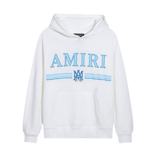 AMIRI Black/White Hoodie With Light Blue Logo And Stripe Design For Stylish Outfits