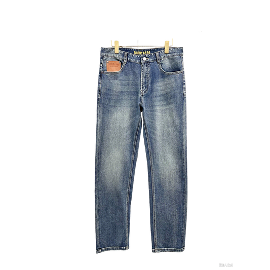 Burberry Men's Blue Denim Jeans With Leather Patch Detail