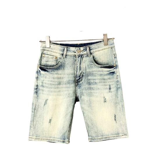 Burberry Men's Light Blue Distressed Denim Shorts With Classic Style
