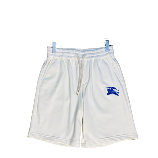 Burberry Men's White Shorts With Blue Equestrian Knight Embroidery