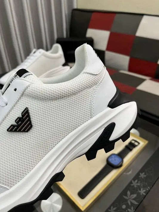 Emporio Armani White Mesh Athletic Sneakers With Brand Logo