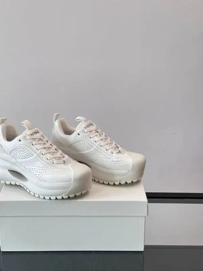 Emporio Armani White Chunky Platform Leather Sneakers with Perforated Detailing