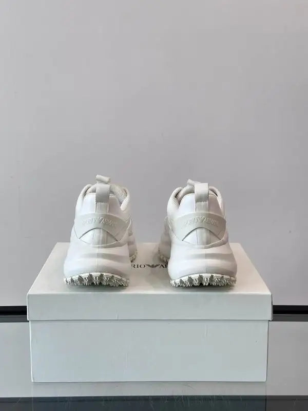 Emporio Armani White Chunky Platform Leather Sneakers with Perforated Detailing