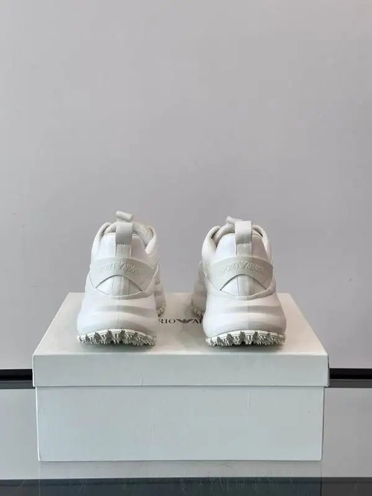 Emporio Armani White Chunky Platform Leather Sneakers with Perforated Detailing