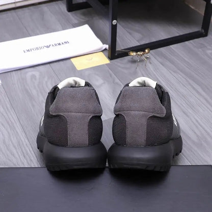 Emporio Armani Grey Mesh And Suede Athletic Sneakers With Logo