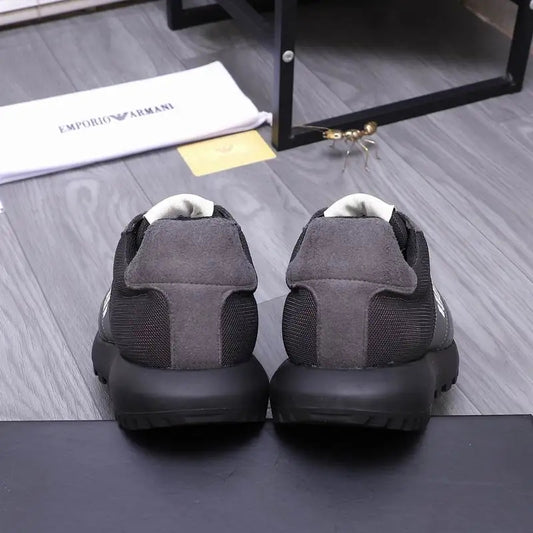 Emporio Armani Grey Mesh And Suede Athletic Sneakers With Logo