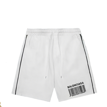 Balenciaga White Shorts With Barcode Print And Drawstring Waist