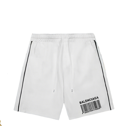 Balenciaga White Shorts With Barcode Print And Drawstring Waist