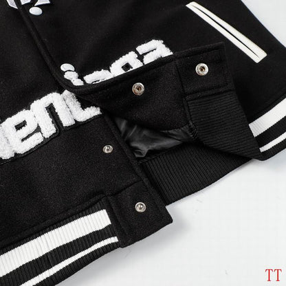 Balenciaga Black And White Varsity Jacket With Embroidered Logos