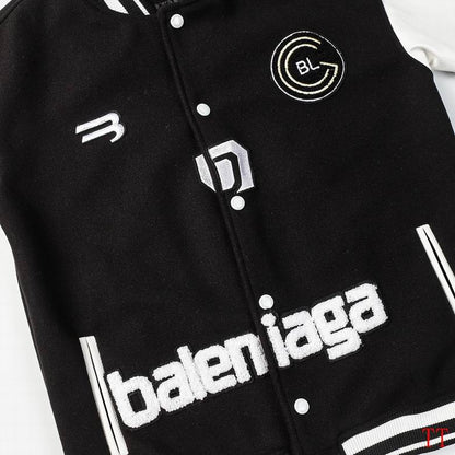 Balenciaga Black And White Varsity Jacket With Embroidered Logos