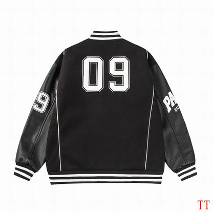 Balenciaga Black Varsity Jacket With Leather Sleeves And Logo