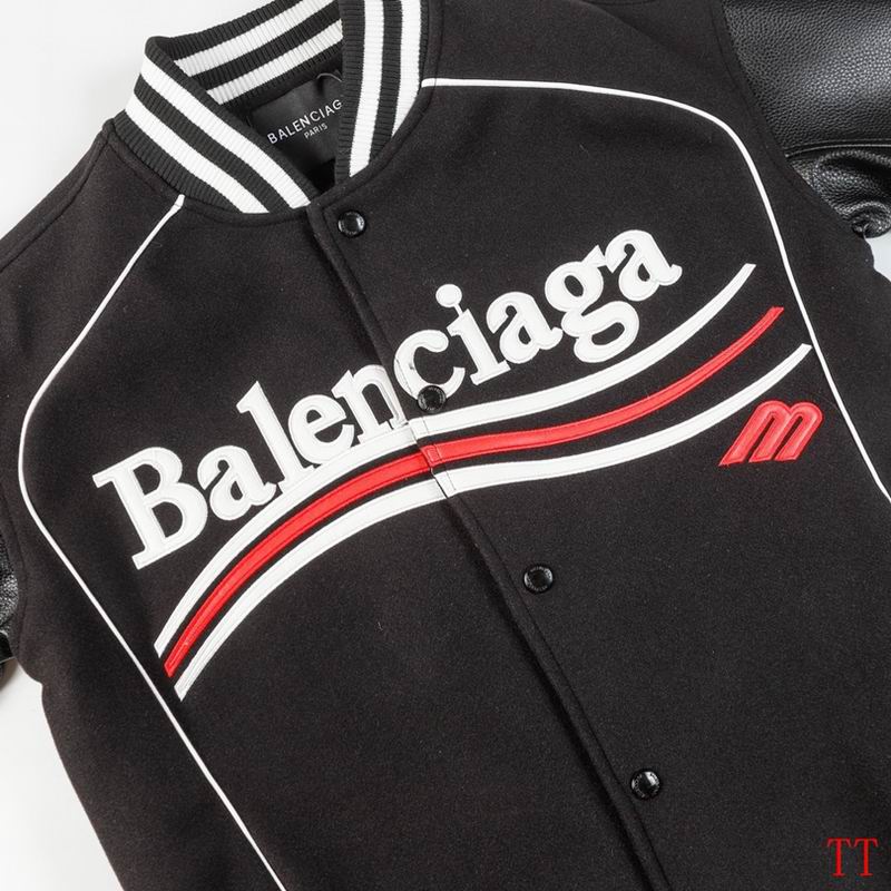 Balenciaga Black Varsity Jacket With Leather Sleeves And Logo