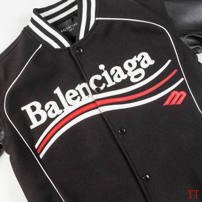 Balenciaga Black Varsity Jacket With Leather Sleeves And Logo