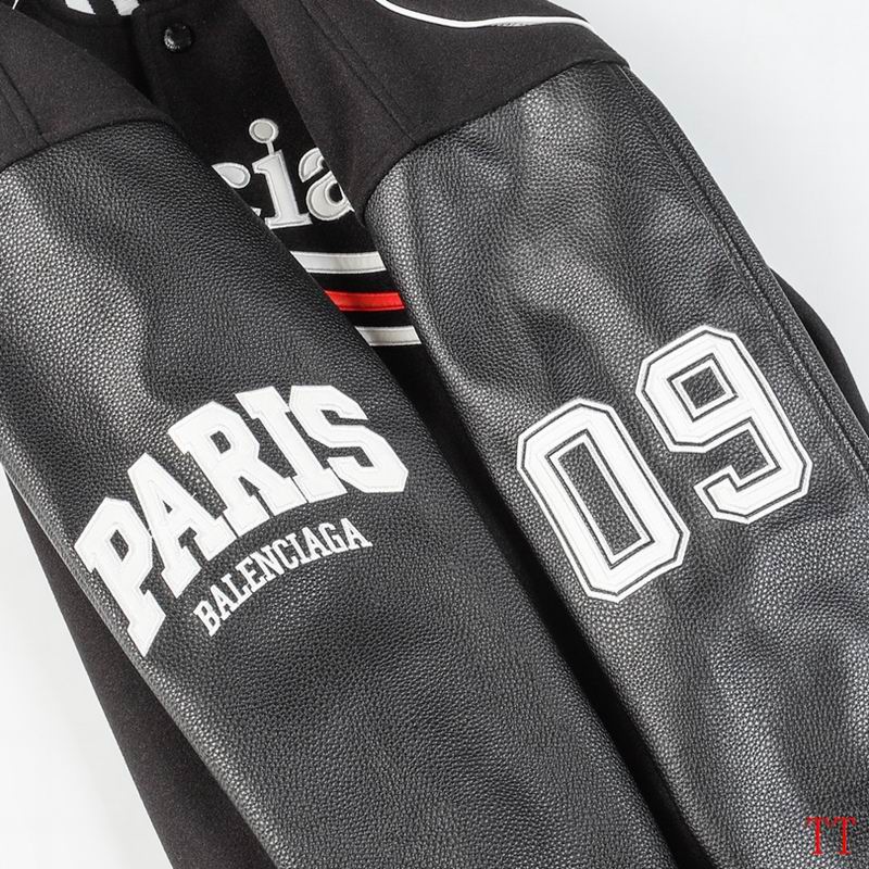 Balenciaga Black Varsity Jacket With Leather Sleeves And Logo