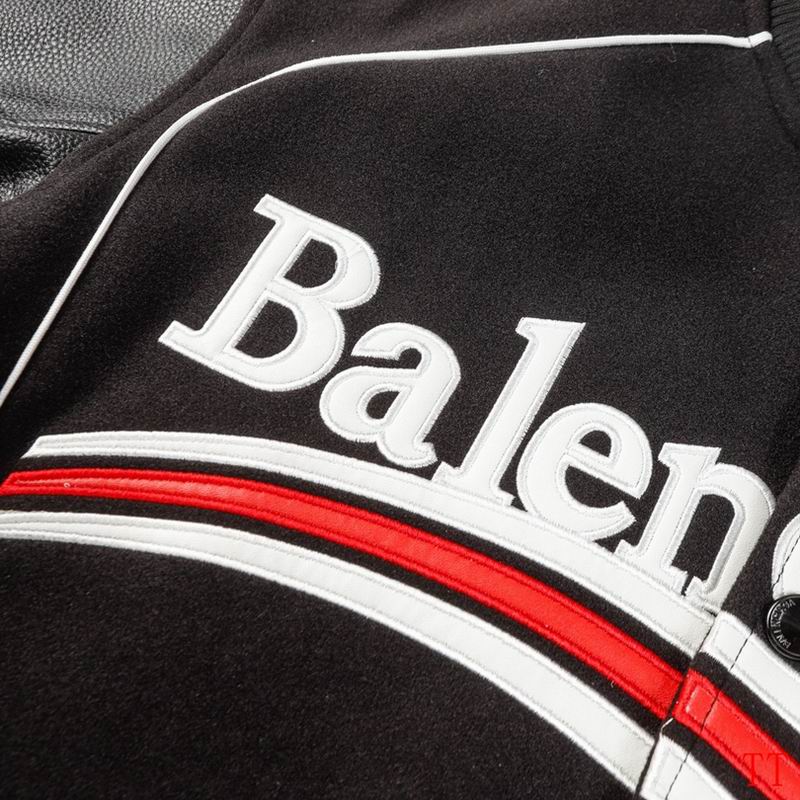 Balenciaga Black Varsity Jacket With Leather Sleeves And Logo