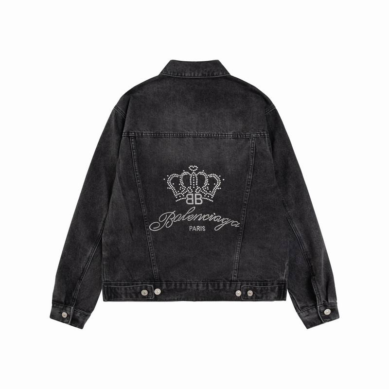 Balenciaga Black Denim Jacket With Classic Button Front Design