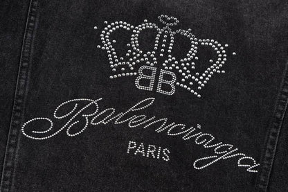 Balenciaga Black Denim Jacket With Classic Button Front Design