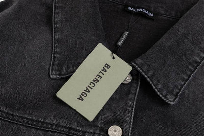 Balenciaga Black Denim Jacket With Classic Button Front Design