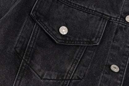 Balenciaga Black Denim Jacket With Classic Button Front Design