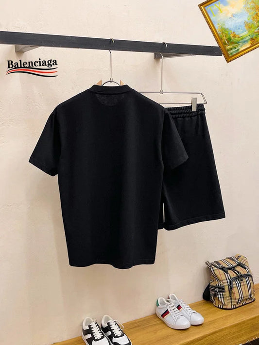 Balenciaga Black T - shirt And Shorts Set With White BB Logo