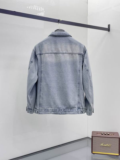 Balenciaga Light Blue Denim Jacket With Bold Brand Lettering
