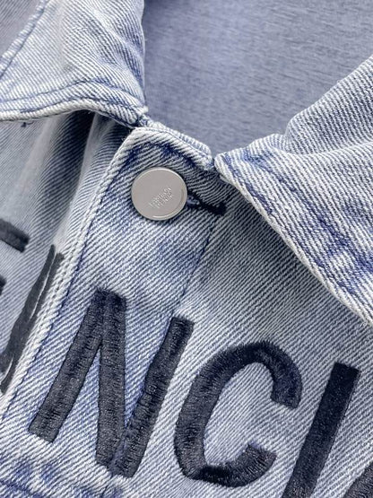 Balenciaga Light Blue Denim Jacket With Bold Brand Lettering