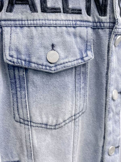 Balenciaga Light Blue Denim Jacket With Bold Brand Lettering