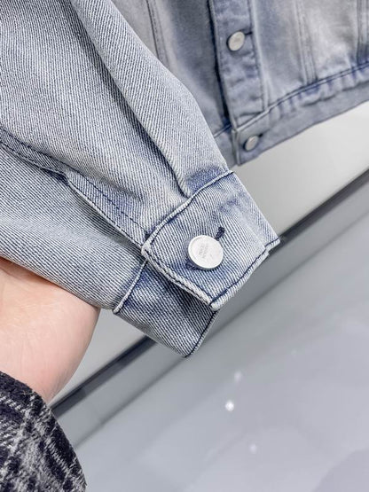 Balenciaga Light Blue Denim Jacket With Bold Brand Lettering