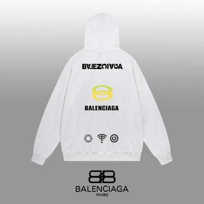 Balenciaga Black/White Hoodie With Unique Circular Logo And Brand Name For Fashion Enthusiasts