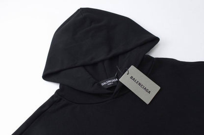 Balenciaga Black/White Hoodie With Unique Circular Logo And Brand Name For Fashion Enthusiasts