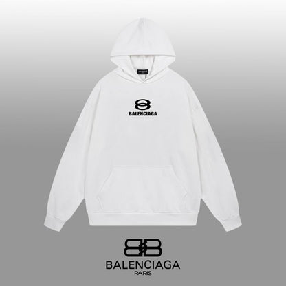 Balenciaga Black/White Hoodie With Unique Circular Logo And Brand Name For Fashion Enthusiasts