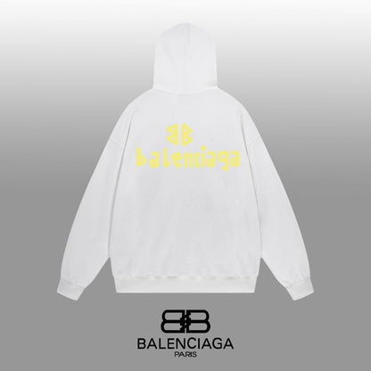 Balenciaga Black/White Hoodie With Distressed Gold Logo For Edgy Streetwear Style