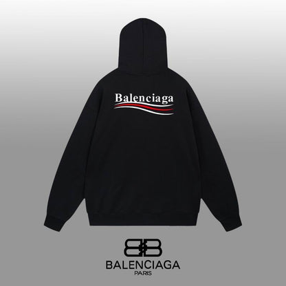 Balenciaga White/Black Hoodie With Small Logo And Striped Detail For Minimalist Chic