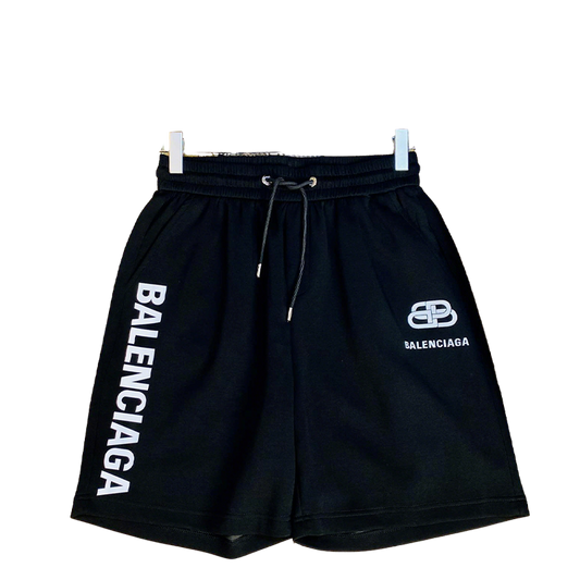 Balenciaga Black Logo Printed Casual Drawstring Shorts