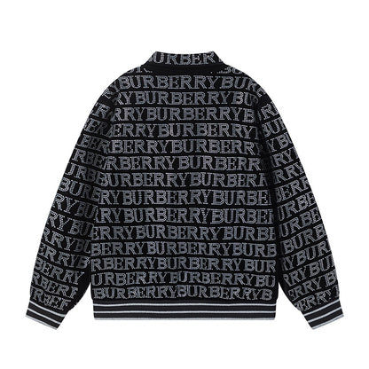 Burberry Patterned Black Bomber Jacket with Rhinestone Logo Design