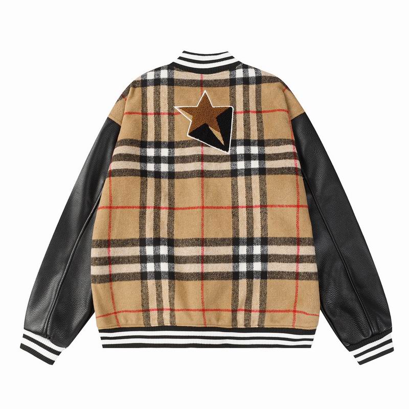 Burberry - Style Plaid Wool Varsity Jacket with Leather Sleeves