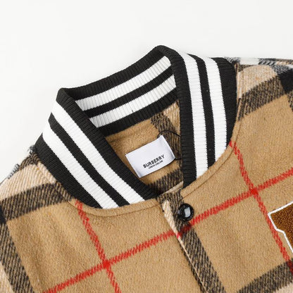 Burberry - Style Plaid Wool Varsity Jacket with Leather Sleeves
